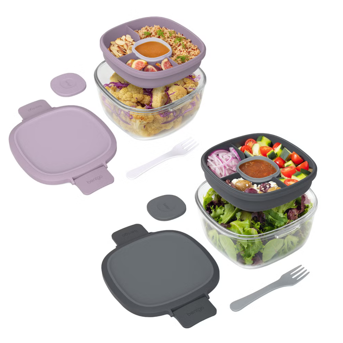 BENTGO - Ensemble de 2 Récipients à Salade en Verre Tout-en-un | Bentgo 2 pack all-in-one glass salad containers