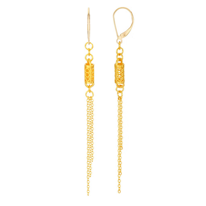 Boucles d'Oreilles Pendantes à Pampilles en Or Jaune 24 ct | 24K Yellow Gold Tassel Drop Earrings