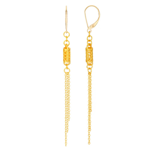 Boucles d'Oreilles Pendantes à Pampilles en Or Jaune 24 ct | 24K Yellow Gold Tassel Drop Earrings