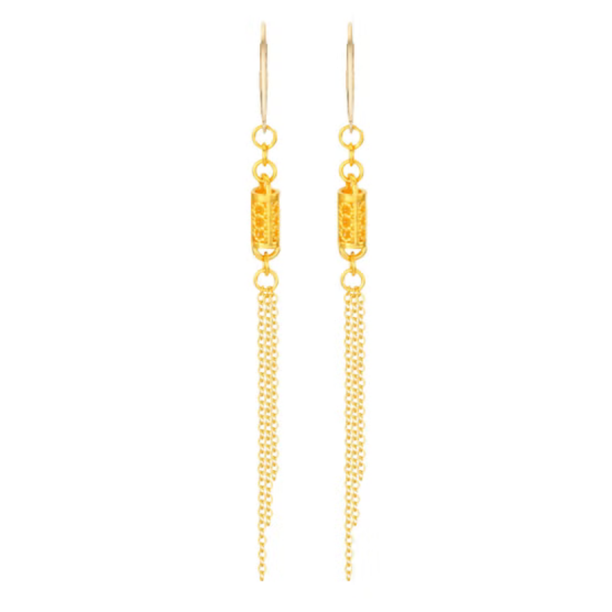 Boucles d'Oreilles Pendantes à Pampilles en Or Jaune 24 ct | 24K Yellow Gold Tassel Drop Earrings