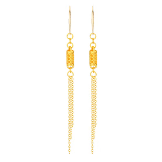 Boucles d'Oreilles Pendantes à Pampilles en Or Jaune 24 ct | 24K Yellow Gold Tassel Drop Earrings