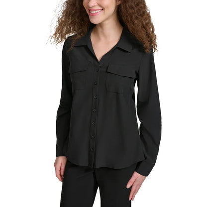 CALVIN KLEIN JEANS - Chemisier Extensible pour Femme-women's-stretch-blouse-costco-2819201-black-noir-2