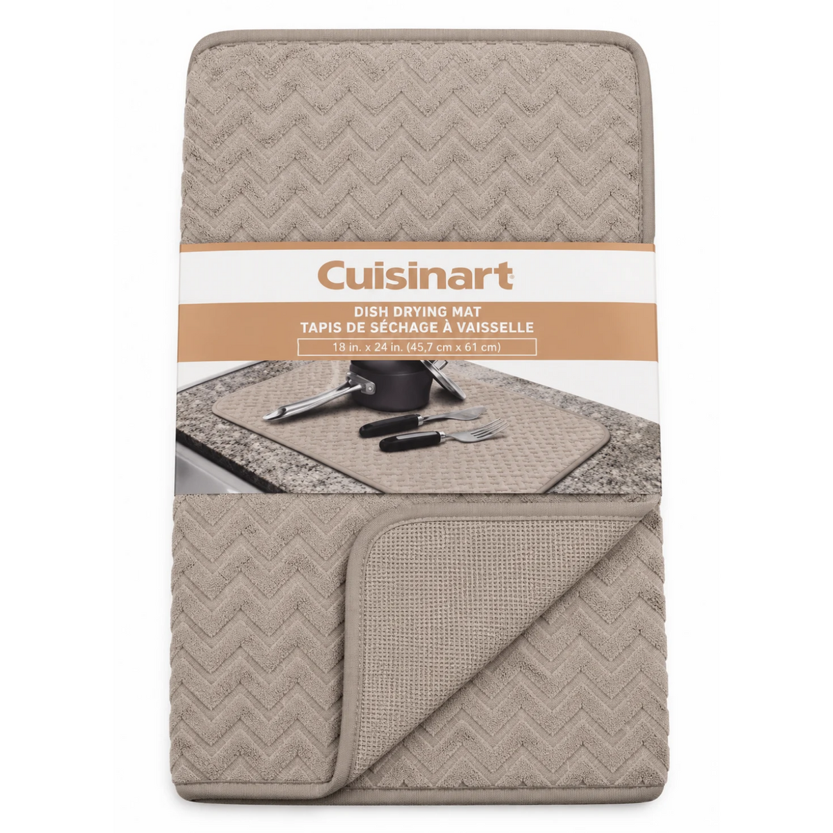 CUISINART – Tapis de séchage pour vaisselle taupe de 18 × 24 po | CUISINART – Taupe dish drying mat, 18 × 24 in