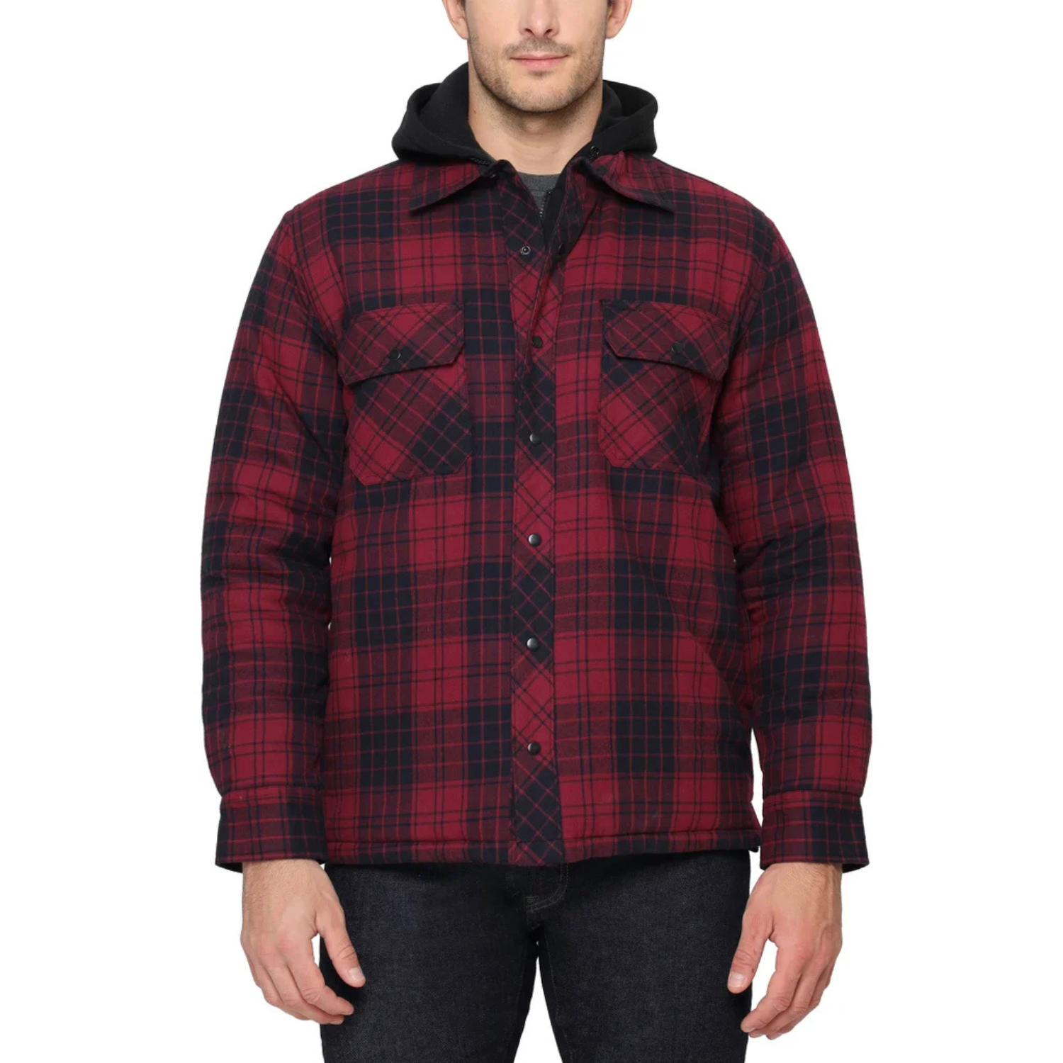 THE B.C. CLOTHING CO. - Chemise-Veste Matelassée à Capuchon pour Homme-Mens-Quilted-Flannel-Overshirt-With-Hood-Rouge-Red-3822444-1915069