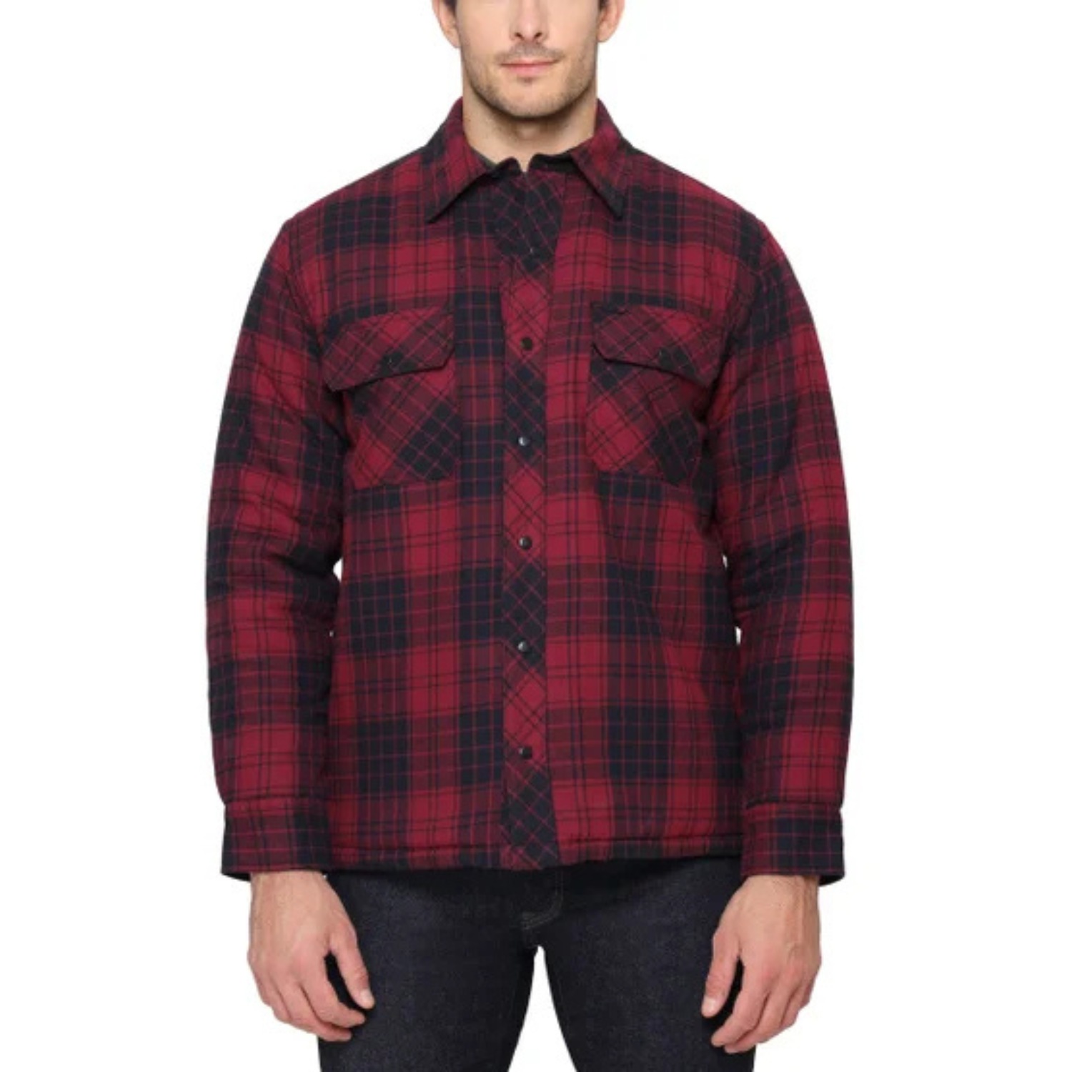 THE B.C. CLOTHING CO. - Chemise-Veste Matelassée à Capuchon pour Homme-Mens-Quilted-Flannel-Overshirt-With-Hood-Rouge-Red-3822444-1915069