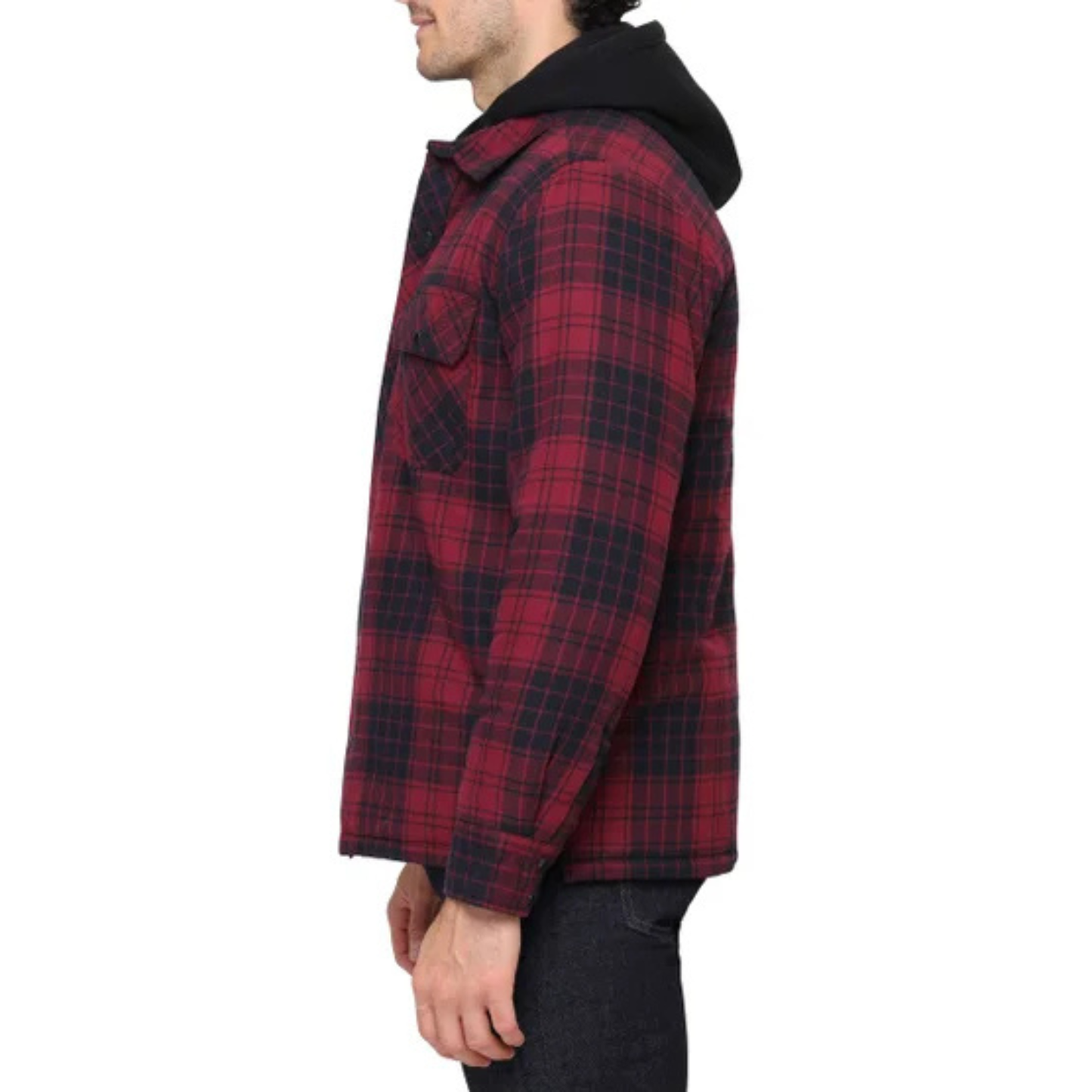 THE B.C. CLOTHING CO. - Chemise-Veste Matelassée à Capuchon pour Homme-Mens-Quilted-Flannel-Overshirt-With-Hood-Rouge-Red-3822444-1915069