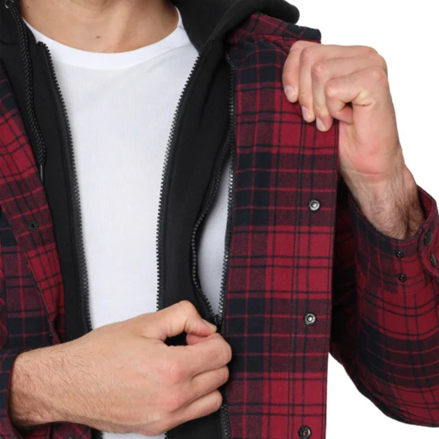 THE B.C. CLOTHING CO. - Chemise-Veste Matelassée à Capuchon pour Homme-Mens-Quilted-Flannel-Overshirt-With-Hood-Rouge-Red-3822444-1915069