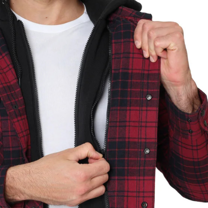 THE B.C. CLOTHING CO. - Chemise-Veste Matelassée à Capuchon pour Homme-Mens-Quilted-Flannel-Overshirt-With-Hood-Rouge-Red-3822444-1915069