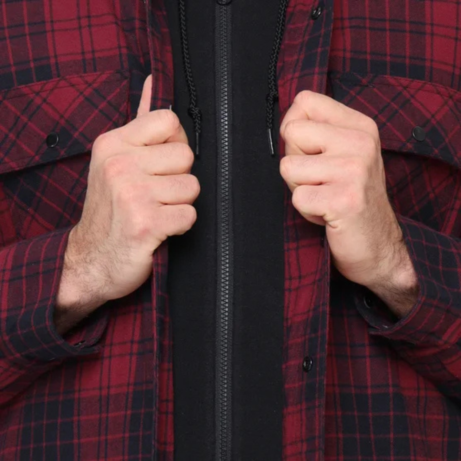 THE B.C. CLOTHING CO. - Chemise-Veste Matelassée à Capuchon pour Homme-Mens-Quilted-Flannel-Overshirt-With-Hood-Rouge-Red-3822444-1915069