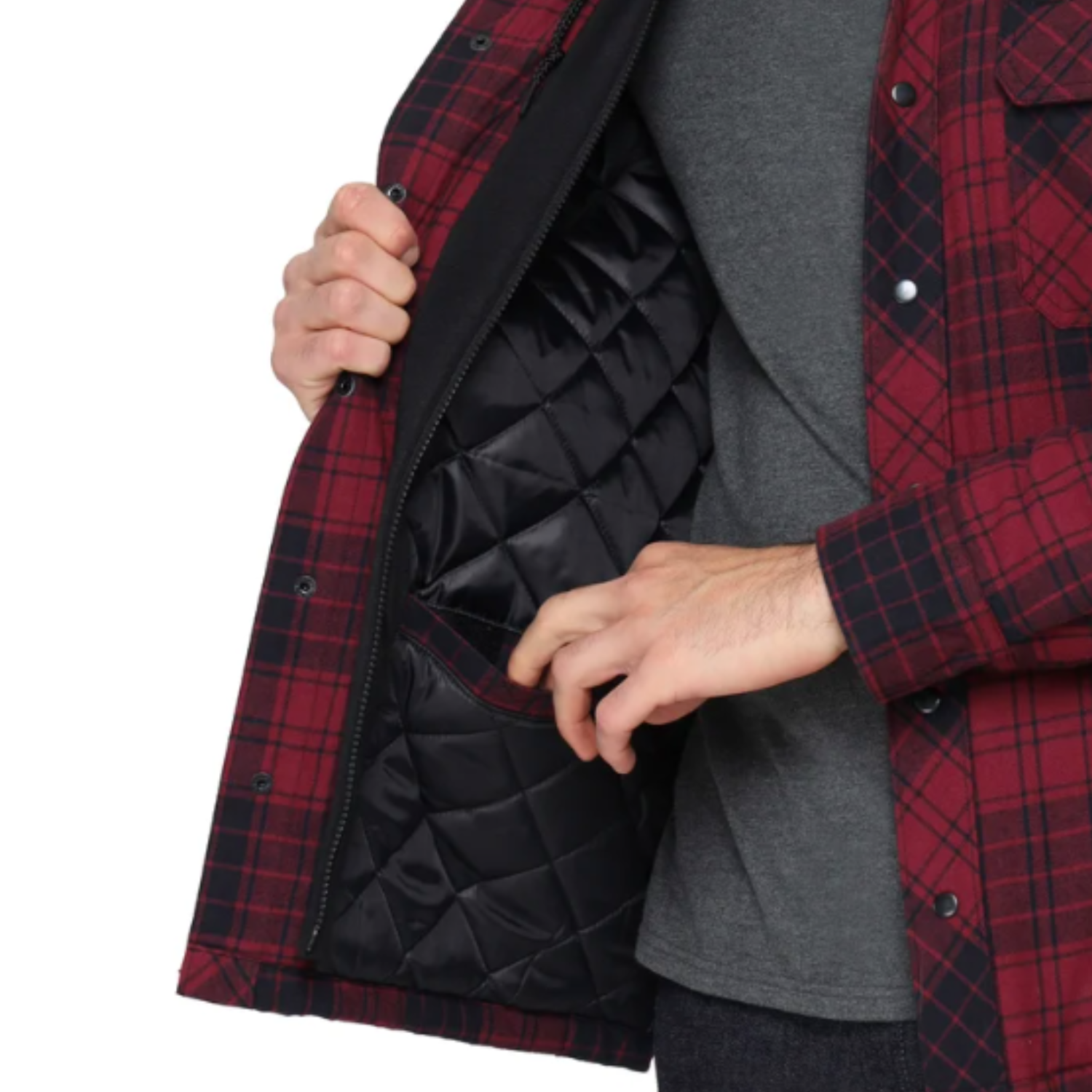 THE B.C. CLOTHING CO. - Chemise-Veste Matelassée à Capuchon pour Homme-Mens-Quilted-Flannel-Overshirt-With-Hood-Rouge-Red-3822444-1915069