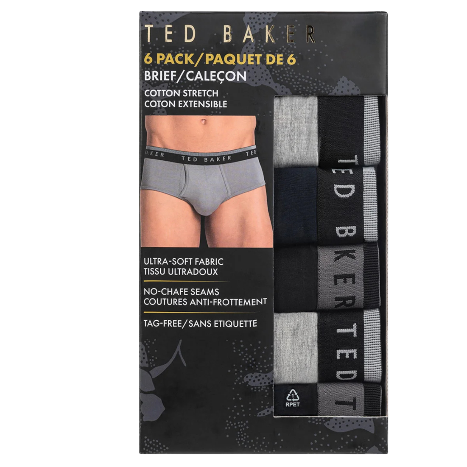 TED BAKER - Paquet de 6 Caleçons Pour Homme-Mens-6-Pack-Brief-Gris-Grey-3896710-1905176
