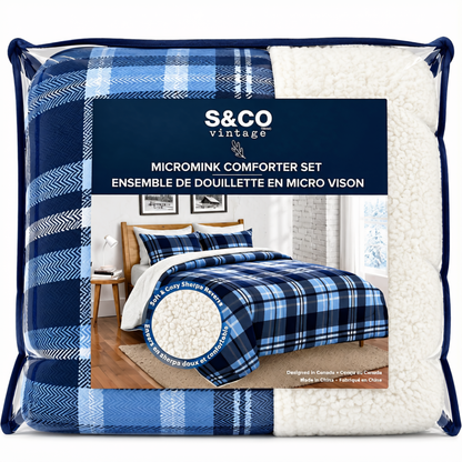 Ensemble de douillette S & CO VINTAGE en microfibre imitation vison avec envers en sherpa doux | S & CO VINTAGE Faux Mink Microfiber Comforter Set with Soft Sherpa Backing