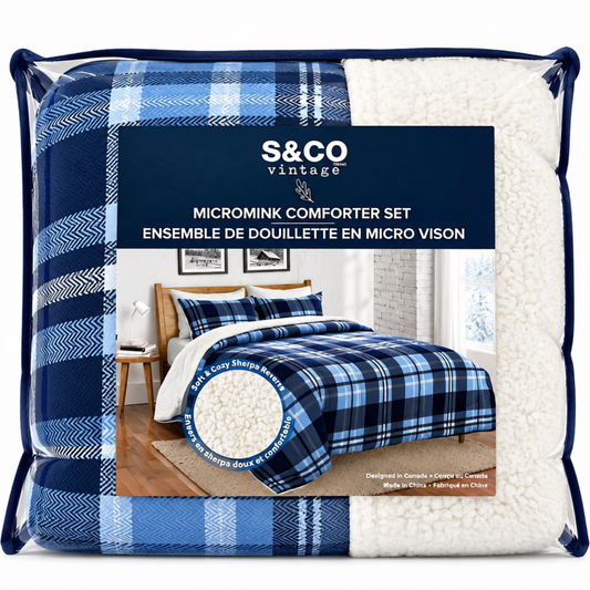Ensemble de douillette S & CO VINTAGE en microfibre imitation vison avec envers en sherpa doux | S & CO VINTAGE Faux Mink Microfiber Comforter Set with Soft Sherpa Backing