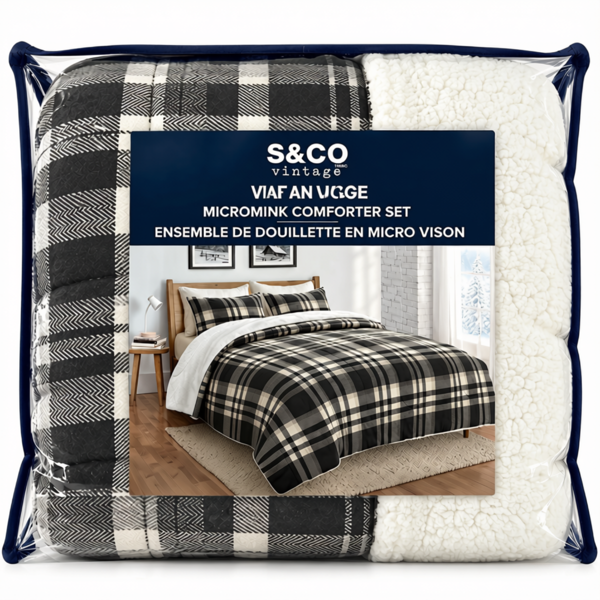 Ensemble de douillette S & CO VINTAGE en microfibre imitation vison avec envers en sherpa doux | S & CO VINTAGE Faux Mink Microfiber Comforter Set with Soft Sherpa Backing