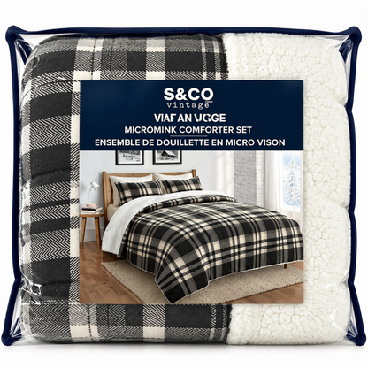 Ensemble de douillette S & CO VINTAGE en microfibre imitation vison avec envers en sherpa doux | S & CO VINTAGE Faux Mink Microfiber Comforter Set with Soft Sherpa Backing