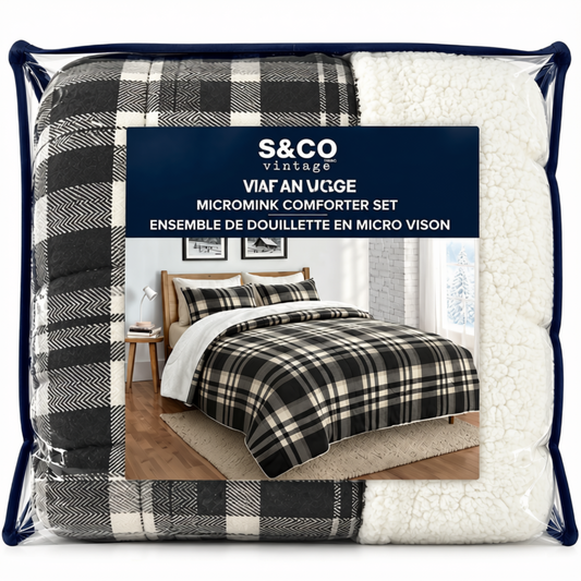 Ensemble de douillette S & CO VINTAGE en microfibre imitation vison avec envers en sherpa doux | S & CO VINTAGE Faux Mink Microfiber Comforter Set with Soft Sherpa Backing
