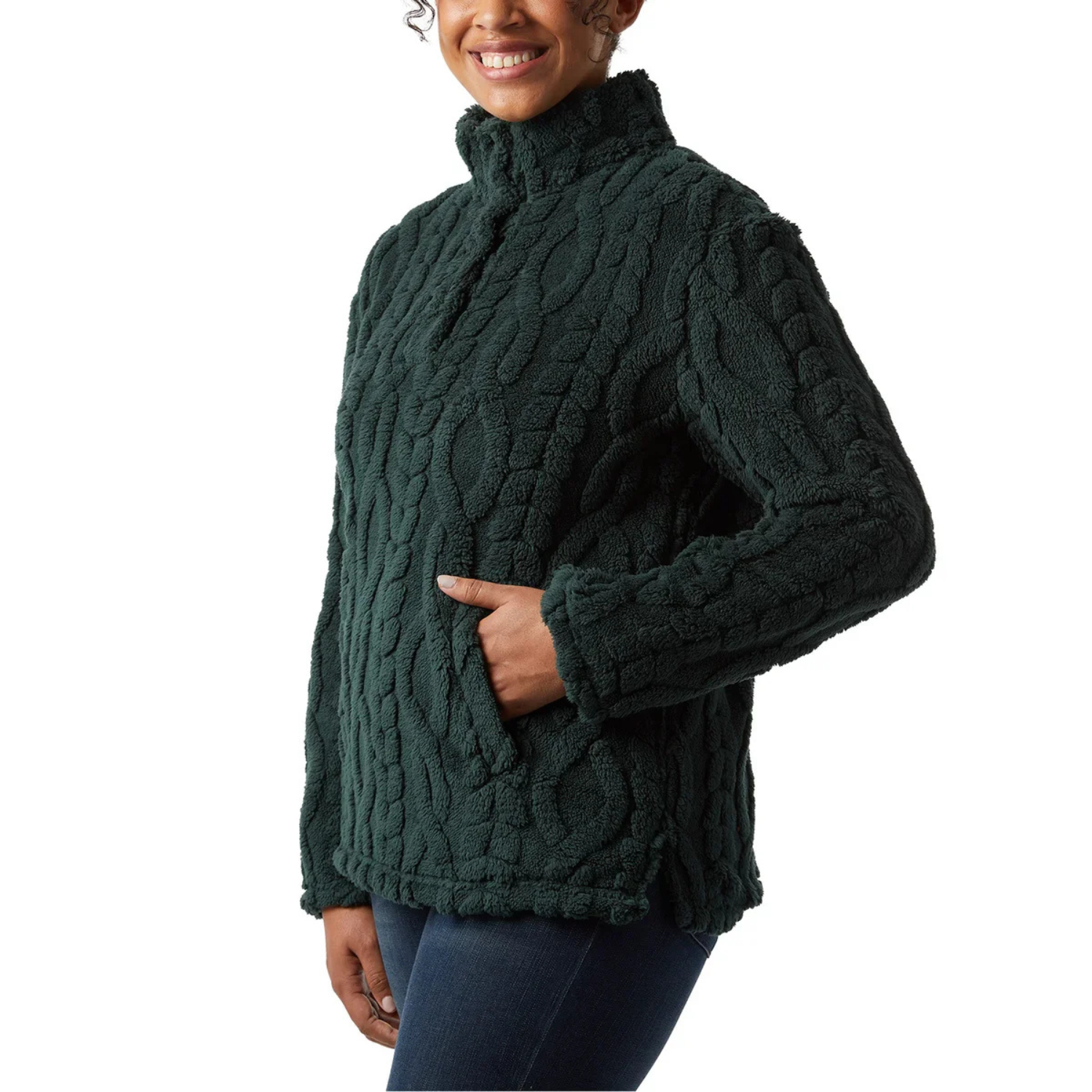 32°HEAT - Chandail en Sherpa Torsadé pour Femme-Womens-Cable-Sherpa-Pullover-Vert-Green-1816001