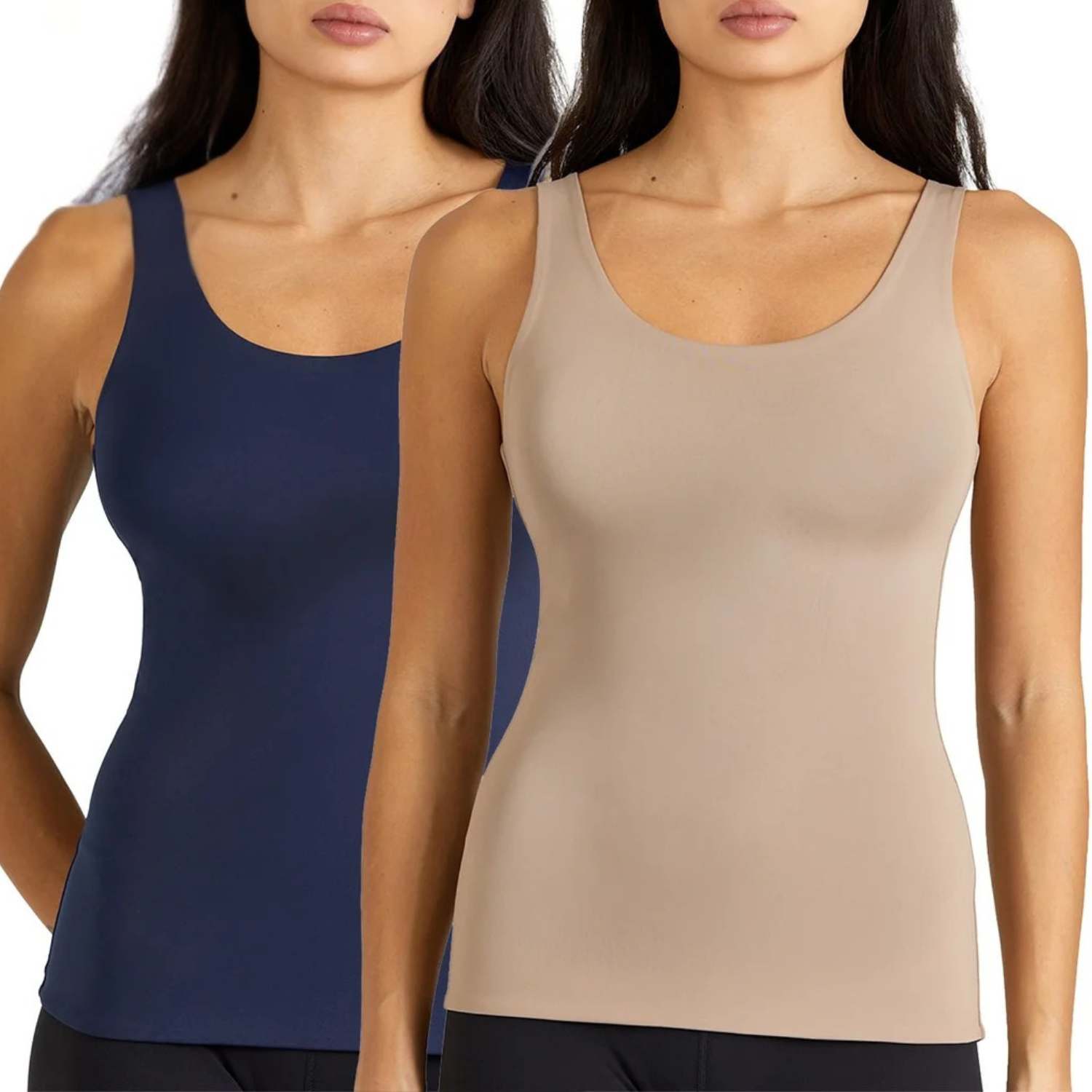 FRANK AND OAK - Paquet de 2 Camisoles Galbantes pour Femme-Womens-Smoothing-Contour-Tank-2-Pack-Beige-Marine-Tan-Navy-3966509-1963791