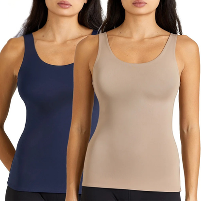 FRANK AND OAK - Paquet de 2 Camisoles Galbantes pour Femme-Womens-Smoothing-Contour-Tank-2-Pack-Beige-Marine-Tan-Navy-3966509-1963791
