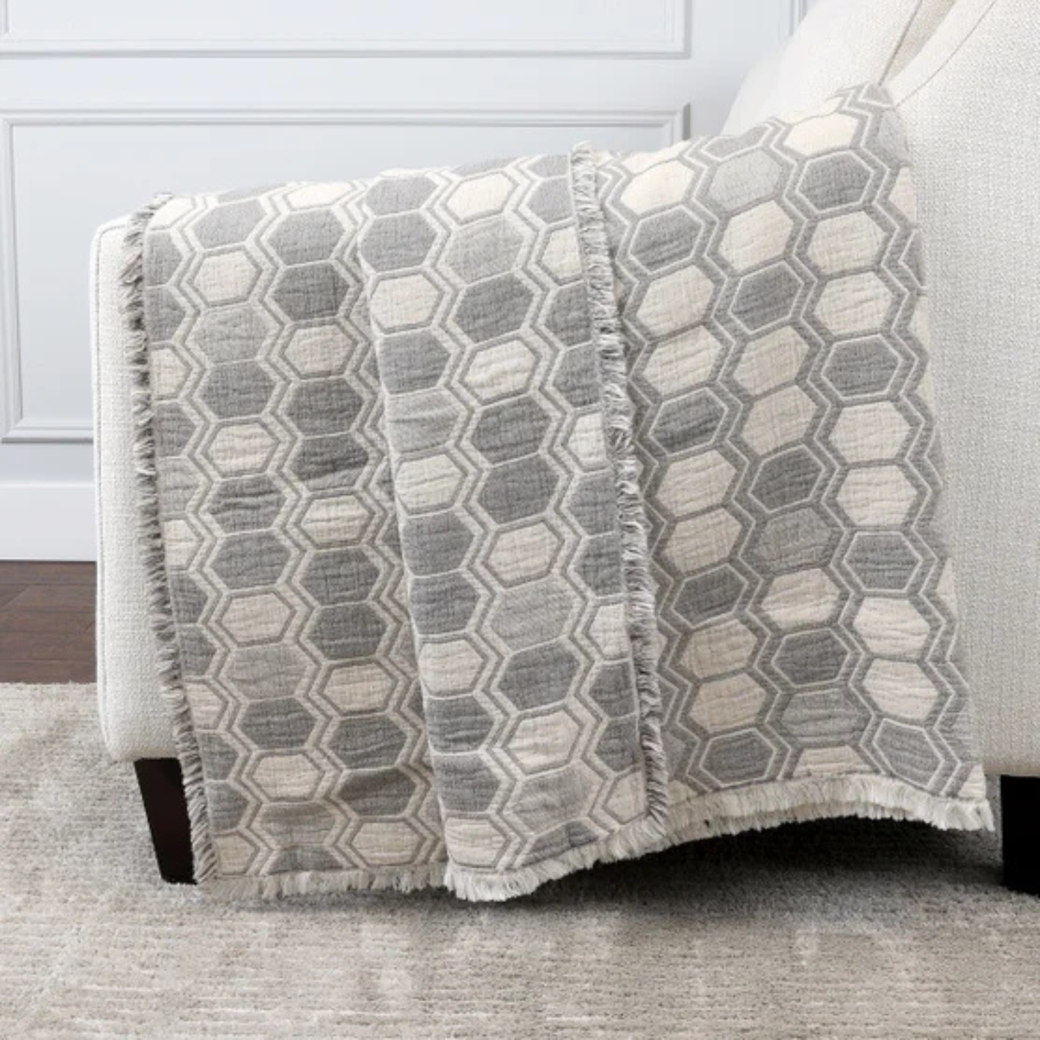 LIFE COMFORT - Jeté en Coton Réversible-reversible-cotton-throw-gris-grey-1726023-1980953