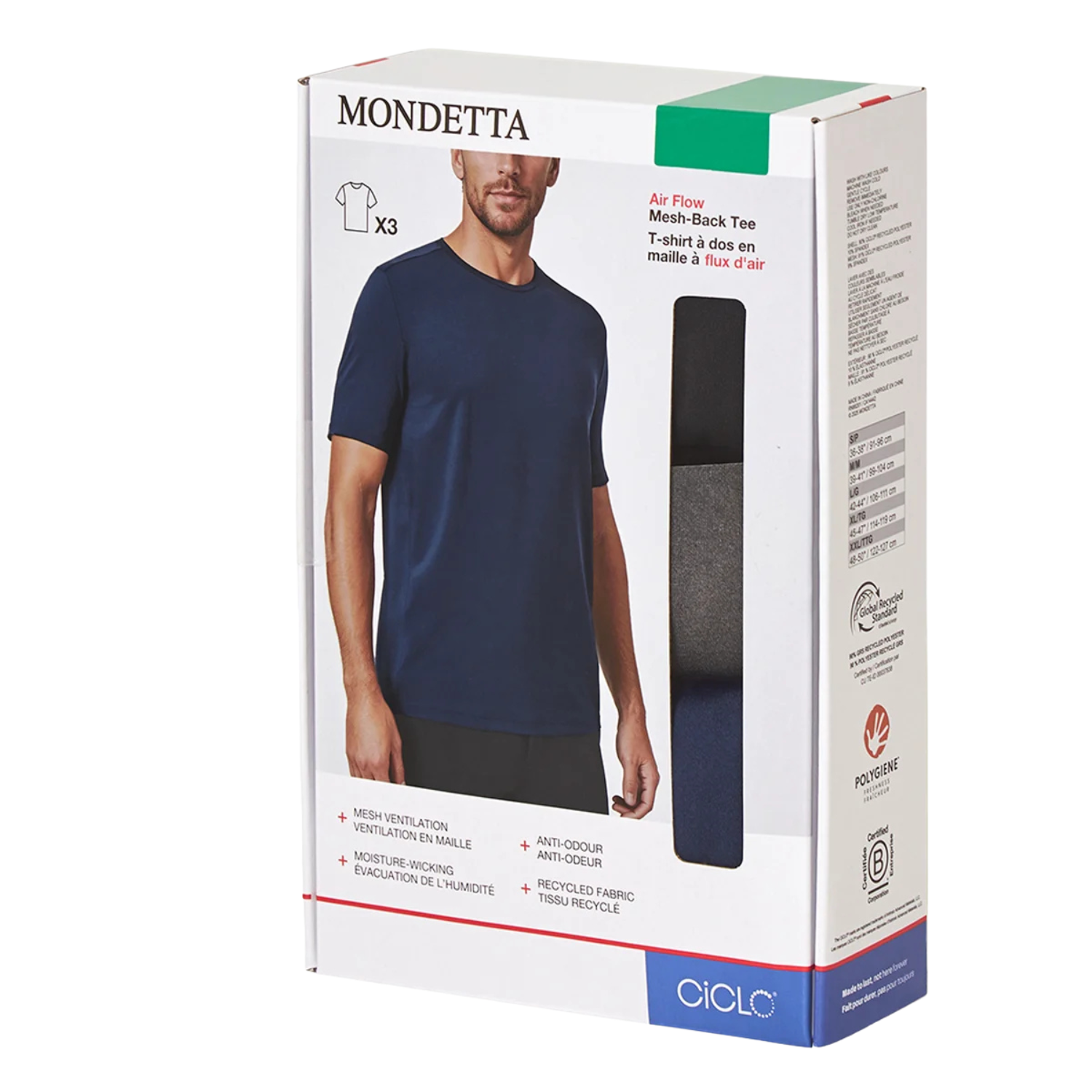 MONDETTA - Paquet de 3 Chandails Pour Homme-Mens-3-pack-t-shirt-Bleu-Gris-Noir-Blue-Grey-Black-1924681-1935292