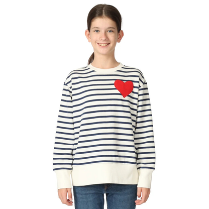 GAP KIDS -Chandail en Molleton à Col Rond pour Fille-Girls-Crew-Sweatshirt-Ligné-Marine-Blanc-Coeur-Rouge-Multi-Stripe-Navy-White-Red-Heart-4432626-1953988