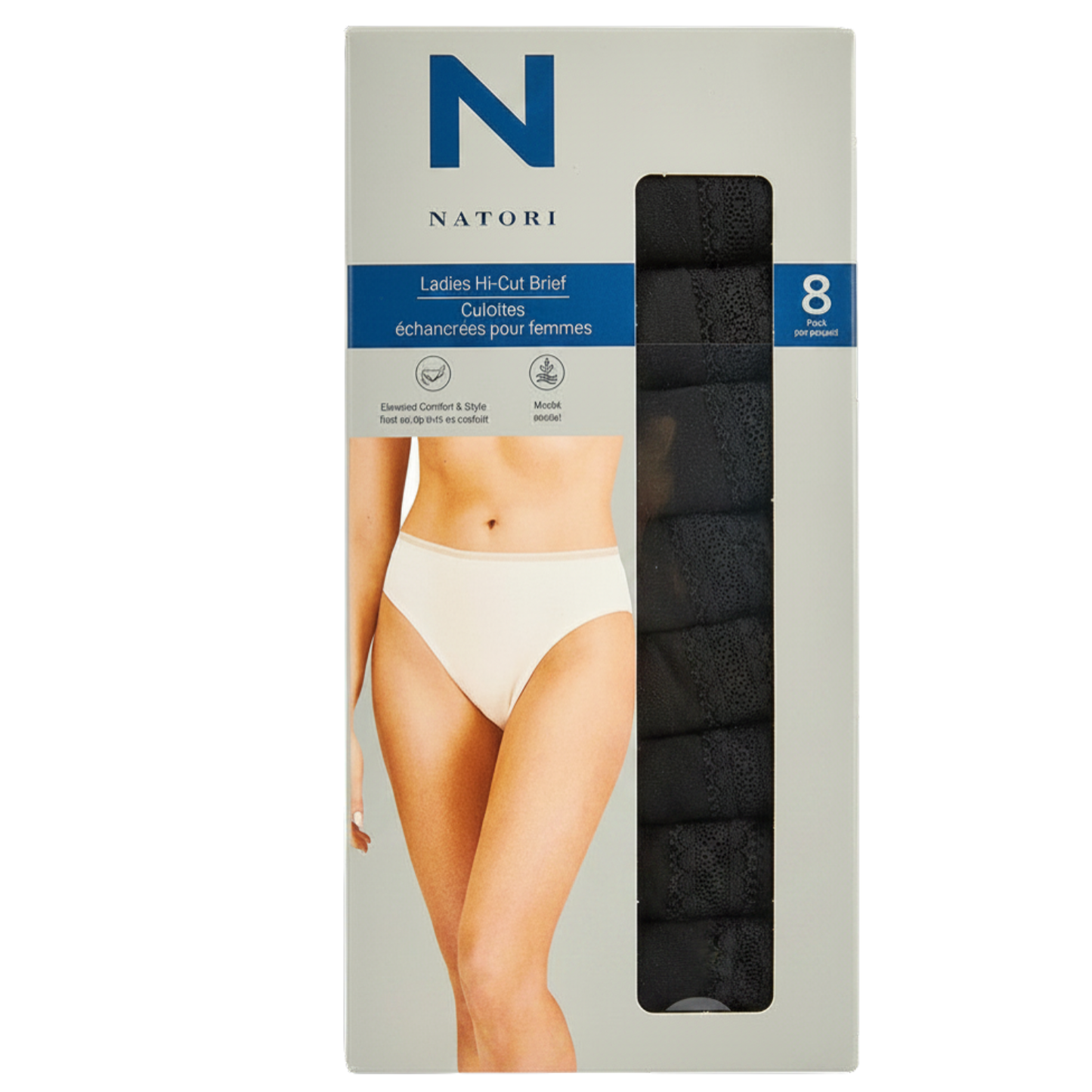 NATORI - Paquet de 8 Culottes Échancrées pour Femme-Womens-8-Pack-Hi-Cut-Brief-Noir-Black-1809904