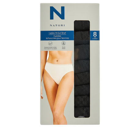 NATORI - Paquet de 8 Culottes Échancrées pour Femme-Womens-8-Pack-Hi-Cut-Brief-Noir-Black-1809904