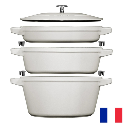 STAUB - Ensemble de Cocottes en Fonte Empilable, 4 Pièces *Boite Ouverte*-stackable-cast-iron-dutch-oven-set-piece-costco-1777875-modele-model-1010892-Truffe-blanche-White-truffle