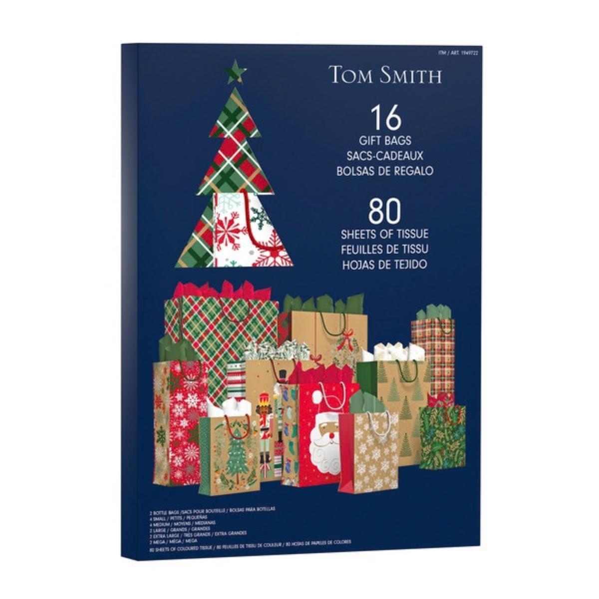 TOM SMITH - 16 Sacs-Cadeaux et 80 Feuilles de Tissu - Traditionnel