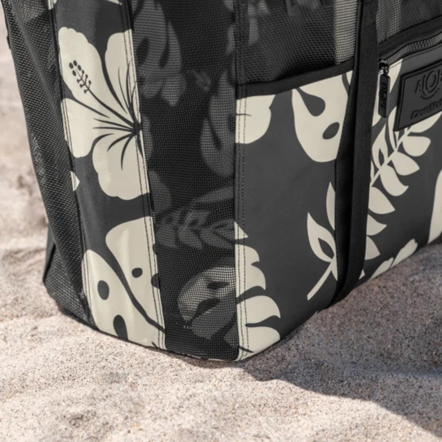 CLEVERMADE - Fourre-Tout de Plage Pliable Aloha-Collapsible-Beach-Tote-Noir-Fleur-Beige-Flower-Black-1872241-2061913