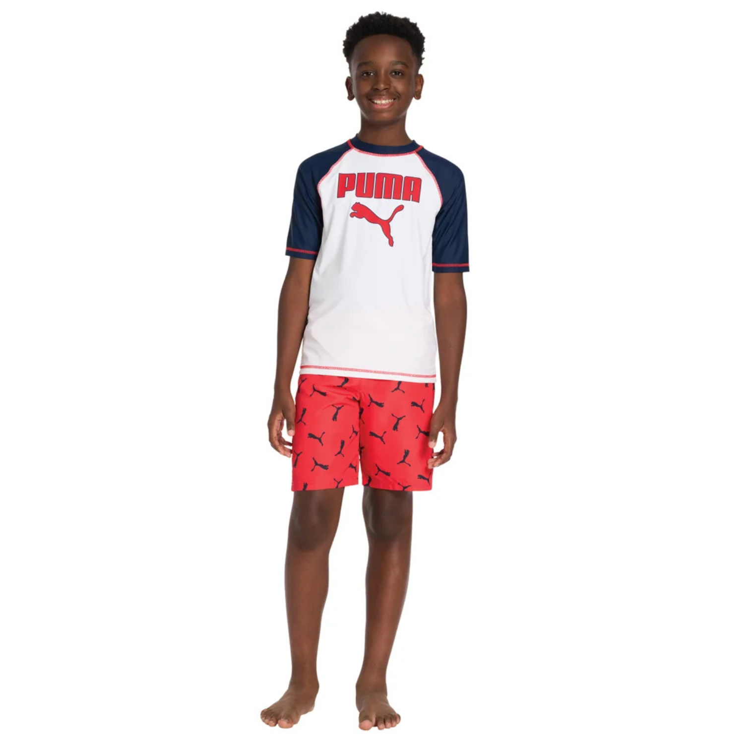 PUMA - Ensemble 2 Pièces Maillot Dermoprotecteur pour Garçon-Boys-rashguard-swin-set-2-piece-Rouge-Blanc-Marine-Red-White-Navy-7325501-1969744