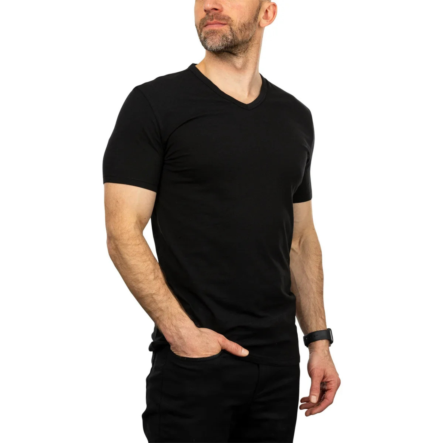 CALVIN KLEIN - Paquet de 4 Chandails à Col en V pour Homme-Mens-4-Pack-V-Neck-T-Shirt-Noir-Black-1645180