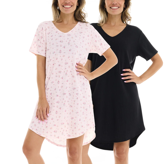 FLORA NIKROOZ - Ensemble de 2 Robes de Nuit pour Femme-Womens-2-Pack-Sleep-Dress-Rose-Noir-Pink-Black-2765220-1978785