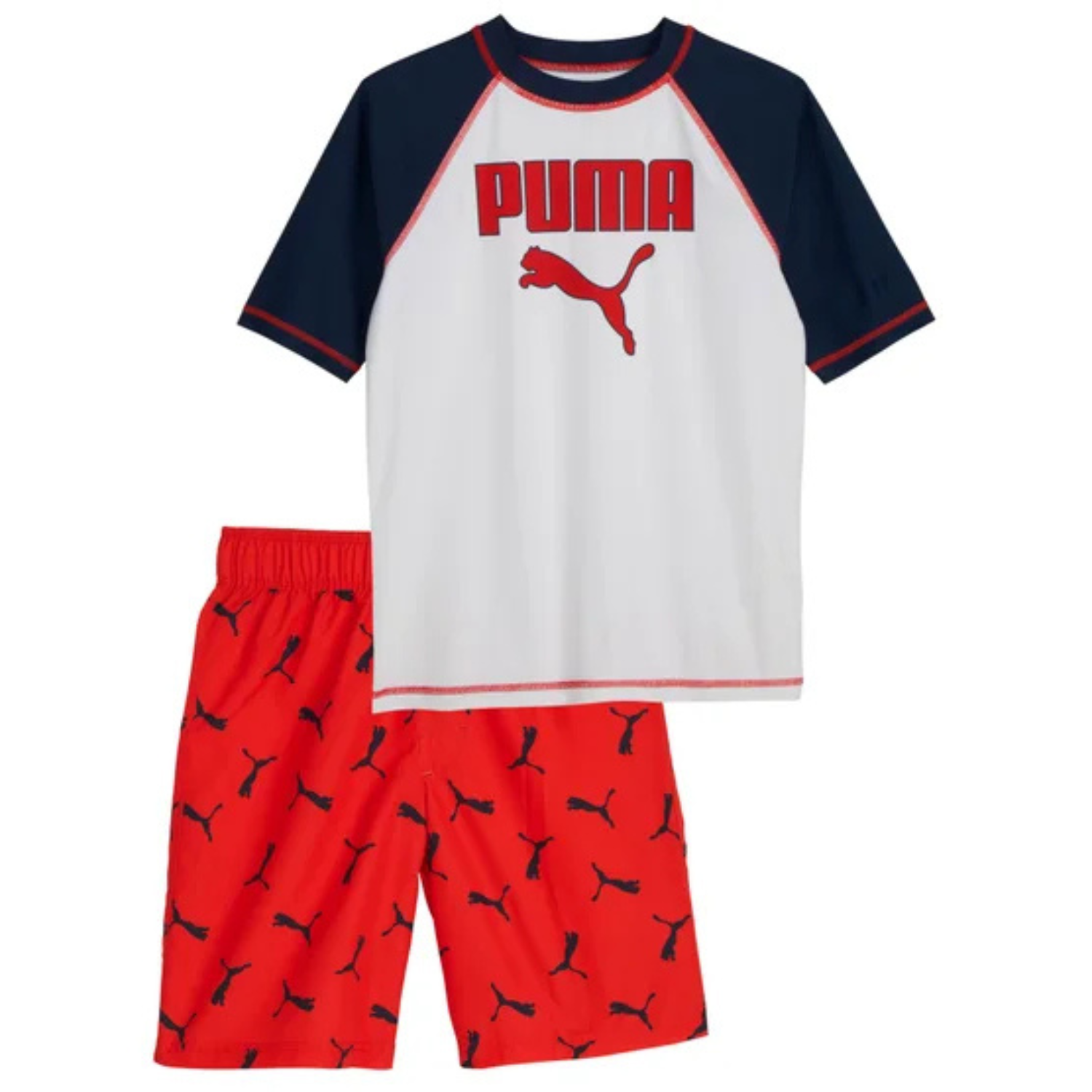 PUMA - Ensemble 2 Pièces Maillot Dermoprotecteur pour Garçon-Boys-rashguard-swin-set-2-piece-Rouge-Blanc-Marine-Red-White-Navy-7325501-1969744