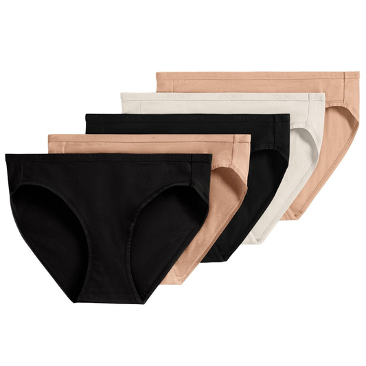 JOCKEY - Paquet de 5 Culottes Bikini pour Femme-Coton-Biologique-Organic-cotton-Womens-5-Pack-Bikinis-Noir-Beige-Blanc-Black-White-1969708