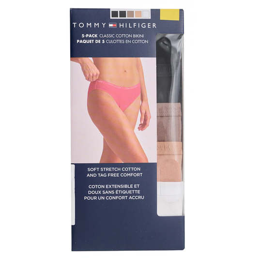 TOMMY HILFIGER - Paquet de 5 Culottes pour Femme-Womens-5-Pack-Classic-Bikini-Noir-Beige-Brun-Blanc-Neutre-Black-Brown-White-Neutral-1941418-1951153