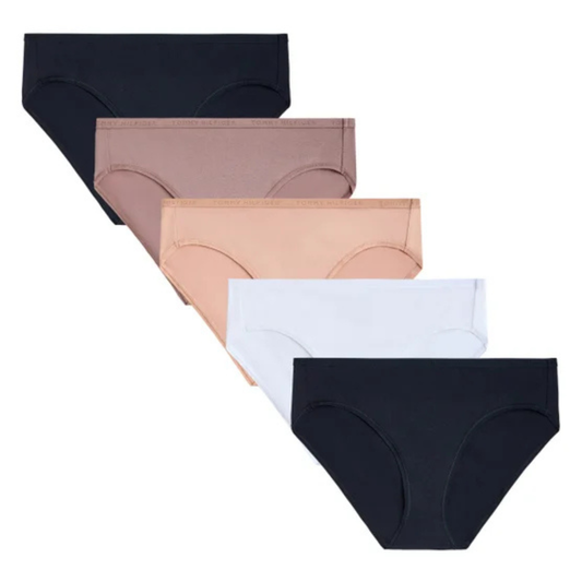 TOMMY HILFIGER - Paquet de 5 Culottes pour Femme-Womens-5-Pack-Classic-Bikini-Noir-Beige-Brun-Blanc-Neutre-Black-Brown-White-Neutral-1941418-1951153