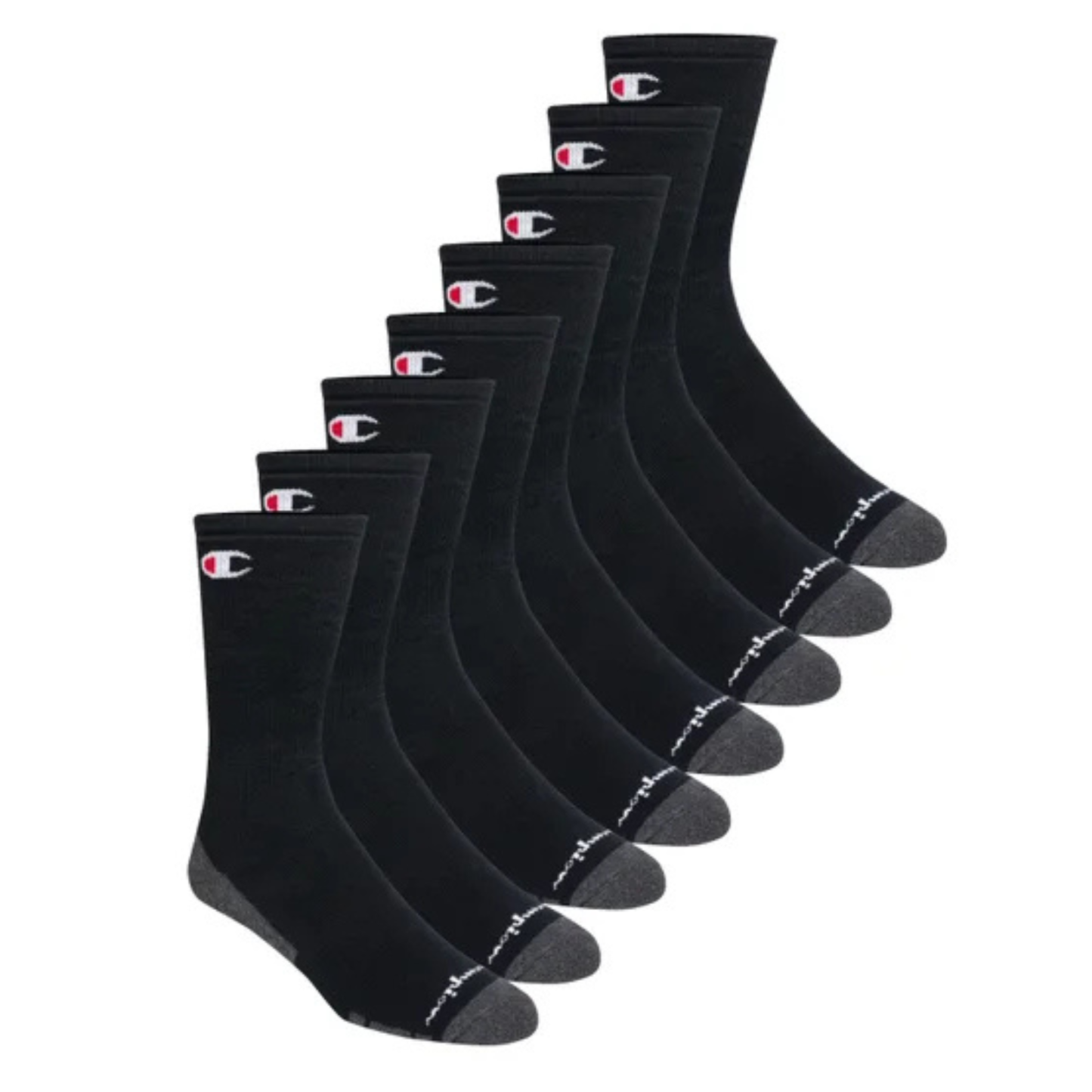 CHAMPION - Paquet de 8 Paires de Chaussettes Mi-Mollet pour Homme-Mens-Crew-Socks-8-Pair-Noir-Black-3952222