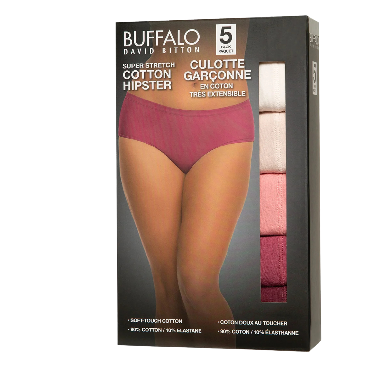 BUFFALO -  Paquet de 5 Culottes Garçonnes pour Femme- 5-Pack-Womens-Cotton-Hipster-Briefs-Rose-Pink-2917631-190822