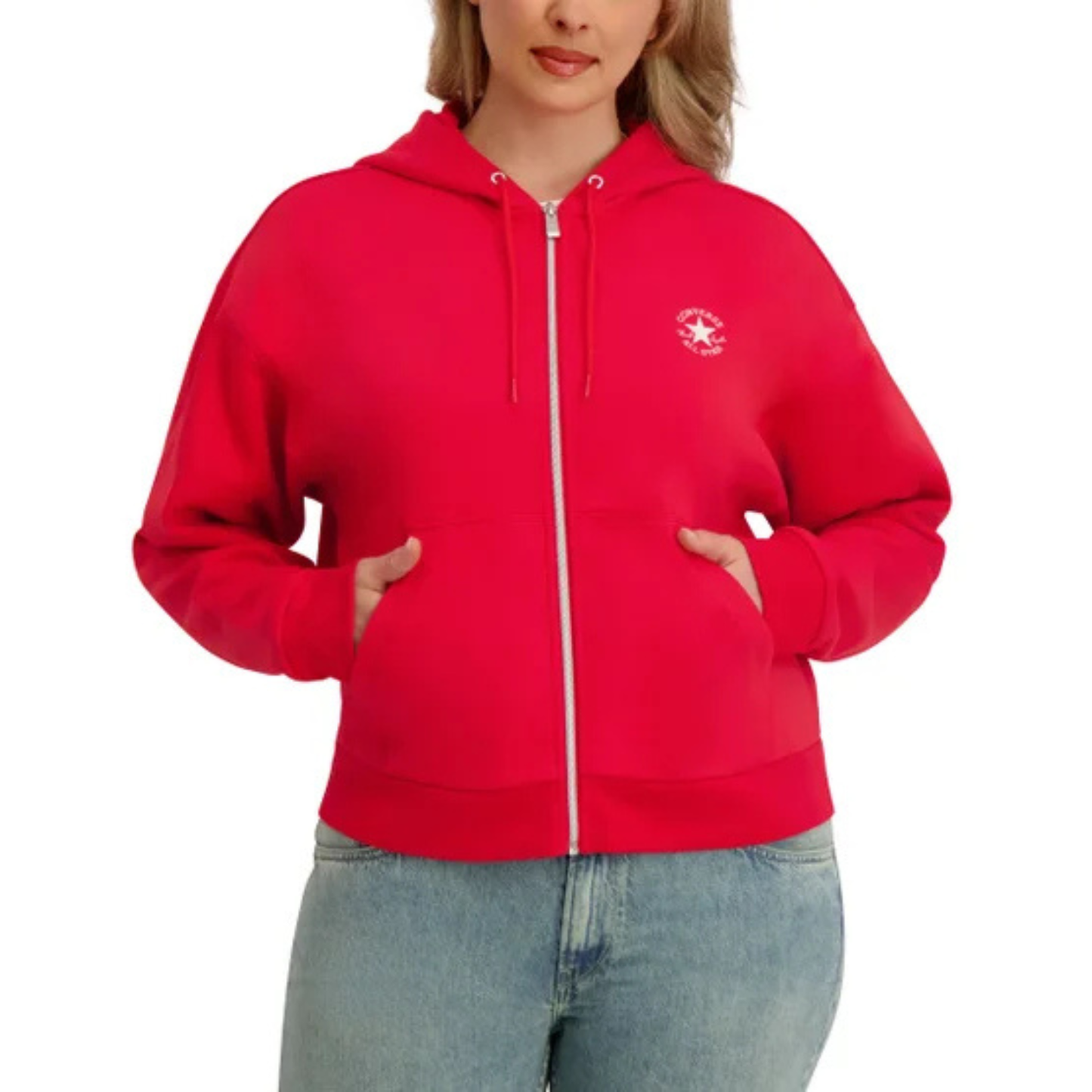 CONVERSE - Veste à Capuchon à Glissière pour Femme-Womens-Fll-Zip-Hoodie-Rouge-Red-1946137-1956623