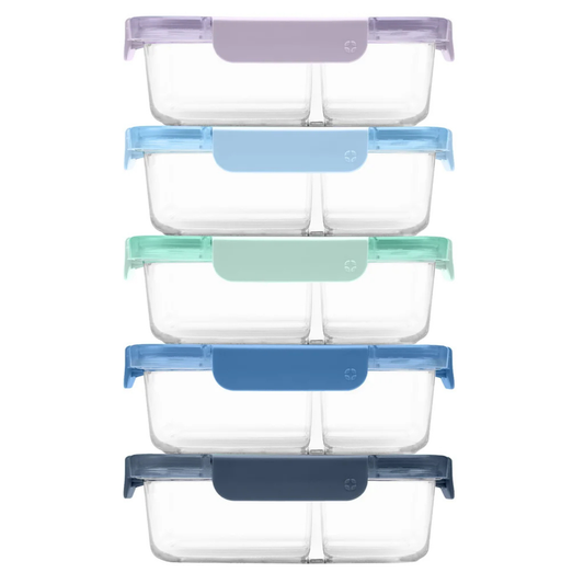 ELLO - Ensemble de 5 Contenants en Verre à 2 Compartiments-5-divided-glass-Containers-set-Color-Lock-1901809