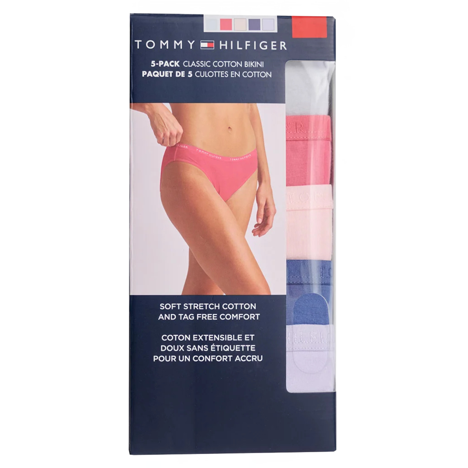 TOMMY HILFIGER - Paquet de 5 Culottes pour Femme-Womens-5-Pack-Classic-Bikini-Rose-Bleu-Pastel-Multi-Pink-Blue-1941418-1951154