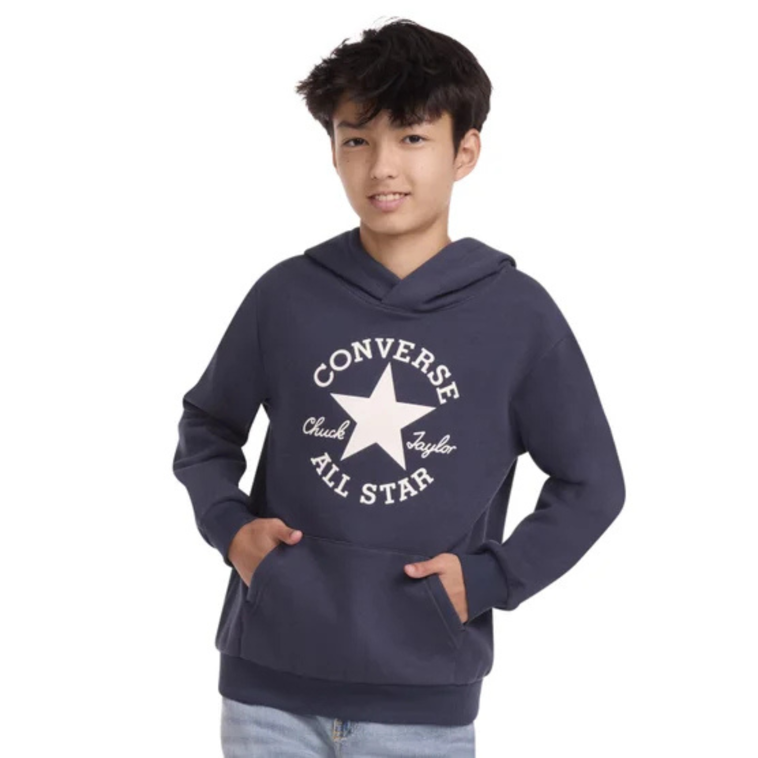 CONVERSE - Chandail à Capuchon en molleton pour Enfant-Kids-Fleece-Hoodie-Marine-Bleu-Navy-Blue-7582525-1981021