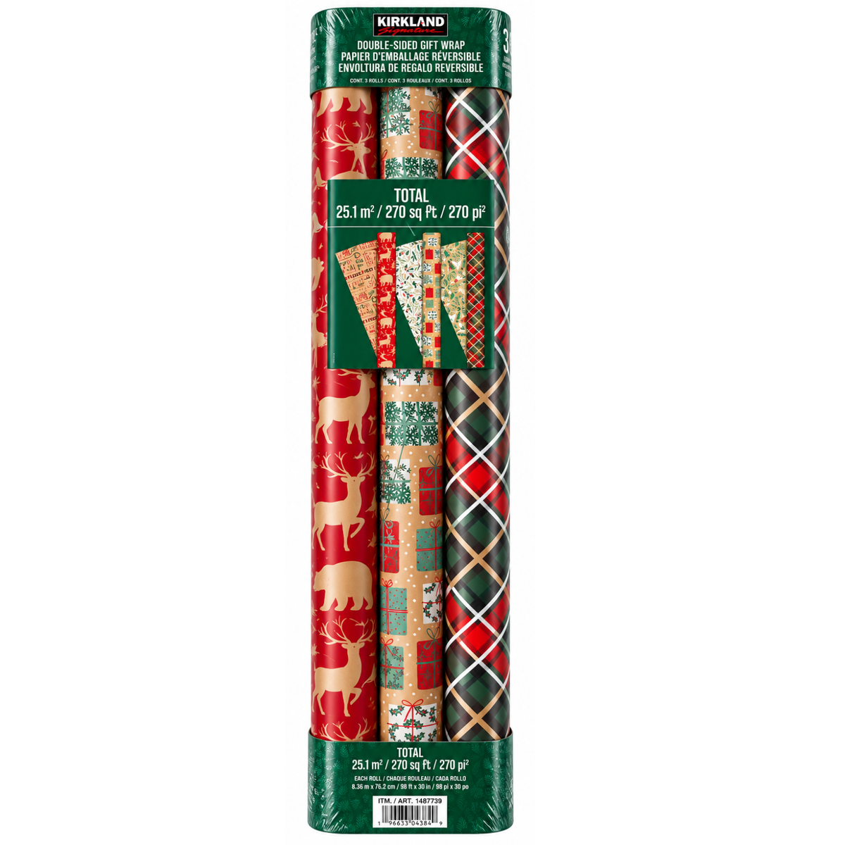 KIRKLAND SIGNATURE - Ensemble de 3 Rouleaux de Papier d'Emballage Réversible - Set of 3 Rolls of Reversible Gift Wrap