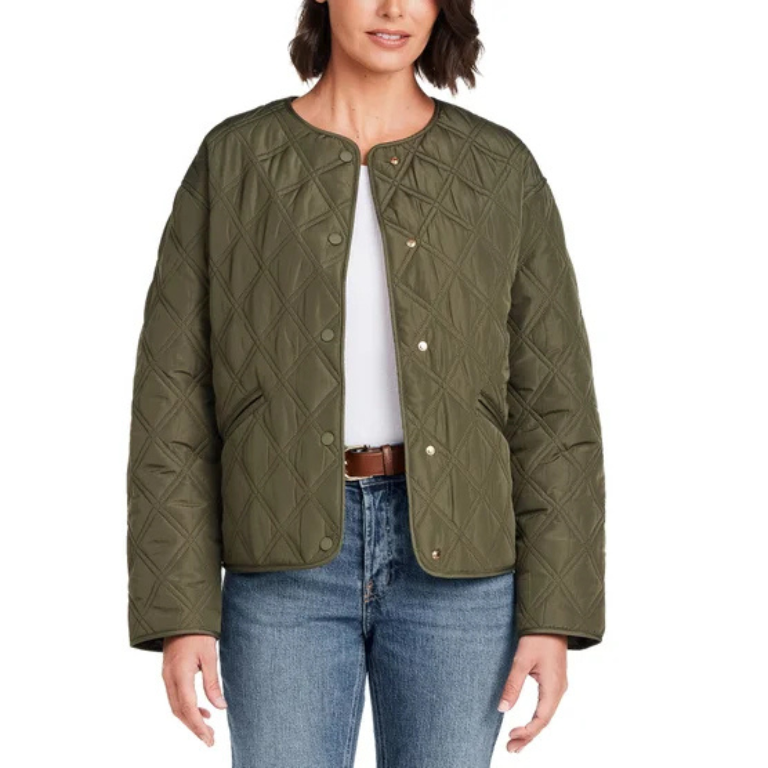 WEATHERPROOF - Veste Matelassée sans Col pour Femme-Womens-Collarless-Quilted-Jacket-Vert-Green-Kaki-1184402-1973871