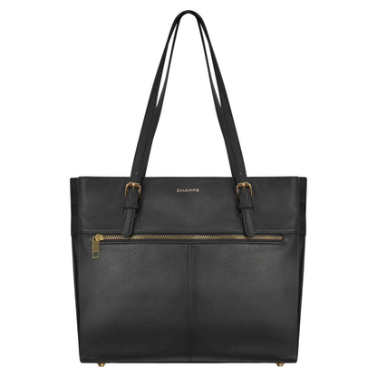 CHAMPS - Sac Fourre-Tout en Cuir-Leather-Tote-Bag-Noir-Black-2053365