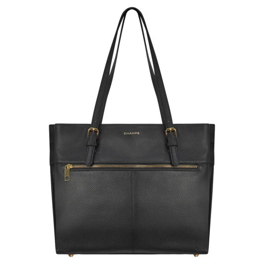CHAMPS - Sac Fourre-Tout en Cuir-Leather-Tote-Bag-Noir-Black-2053365