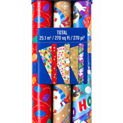 KIRKLAND SIGNATURE - Ensemble de 3 Rouleaux de Papier d'Emballage Réversible - Set of 3 Rolls of Reversible Gift Wrap