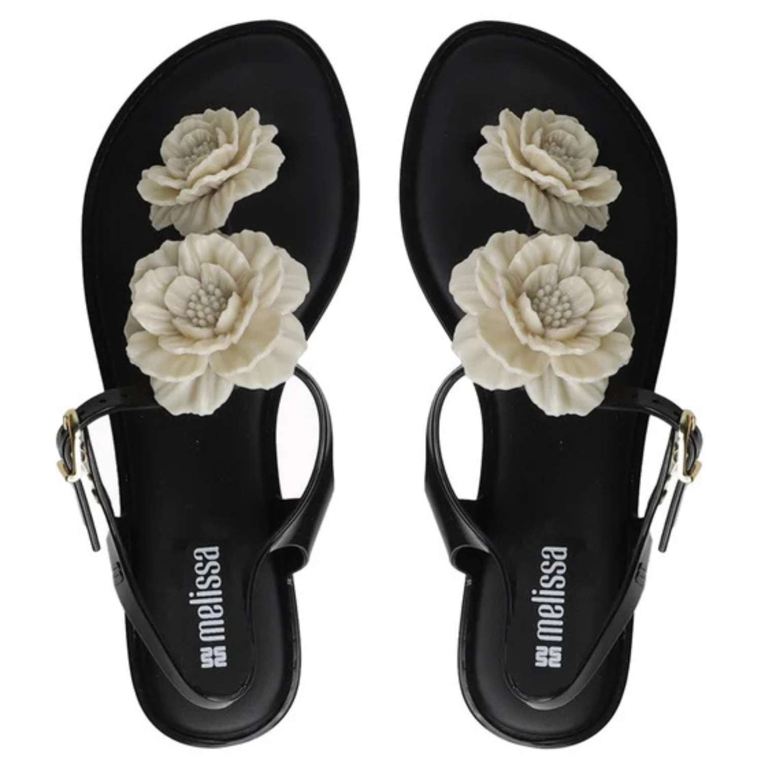 MELISSA - Sandales pour Femme-Womens-sandal-Fleur-Blanc-Noir-Flower-White-Black-1984148-2012418